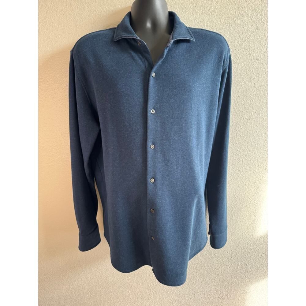 Robert‎ Talbott Navy Blue Peruvian Cotton Shirt size Large EUC SOFT
